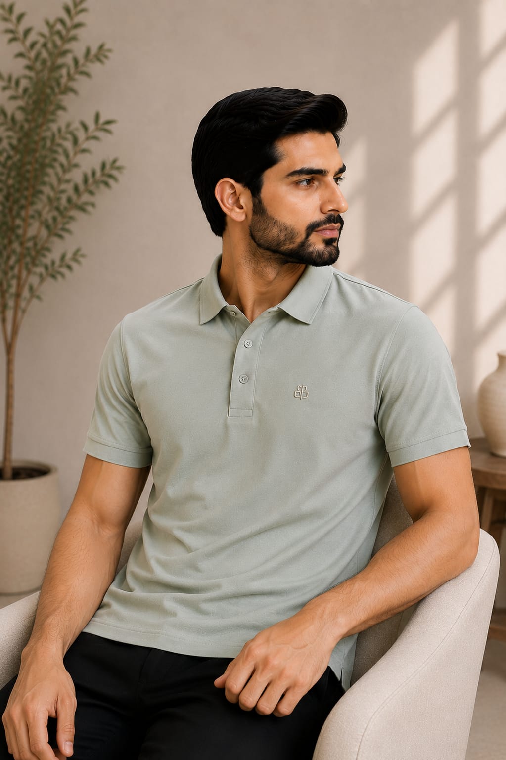 Celo Noir Sage Textured Polo
