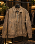 Men’s Vintage Brown Leather-Look Zip Jacket