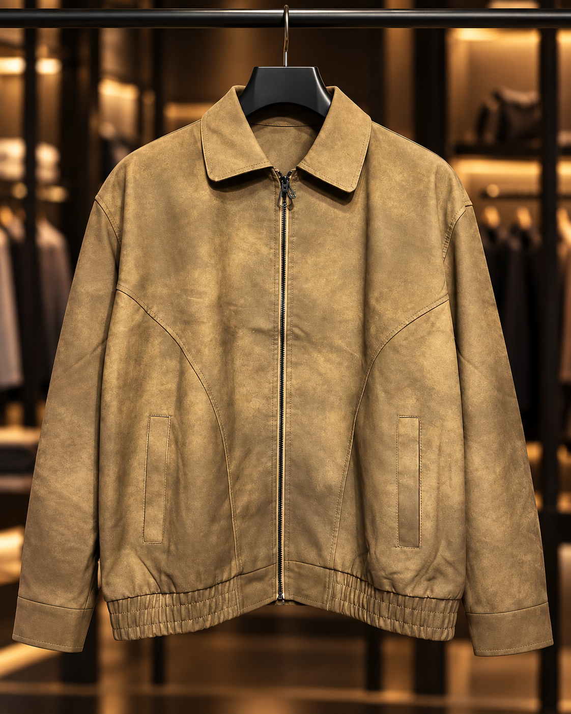 Men’s Camel Brown Leather-Look Zip Jacket