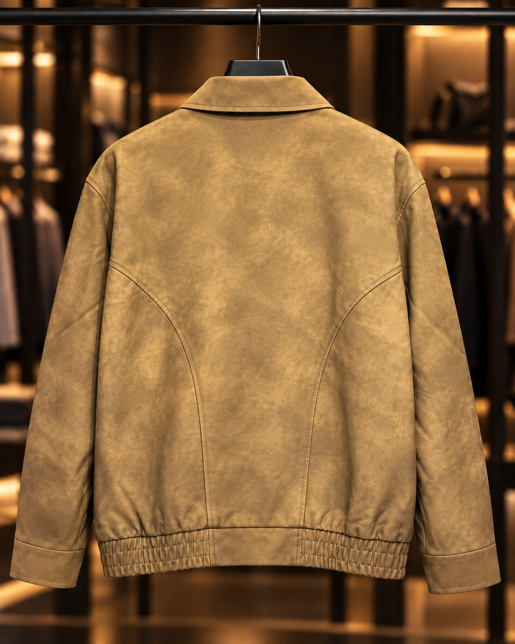 Men’s Camel Brown Leather-Look Zip Jacket