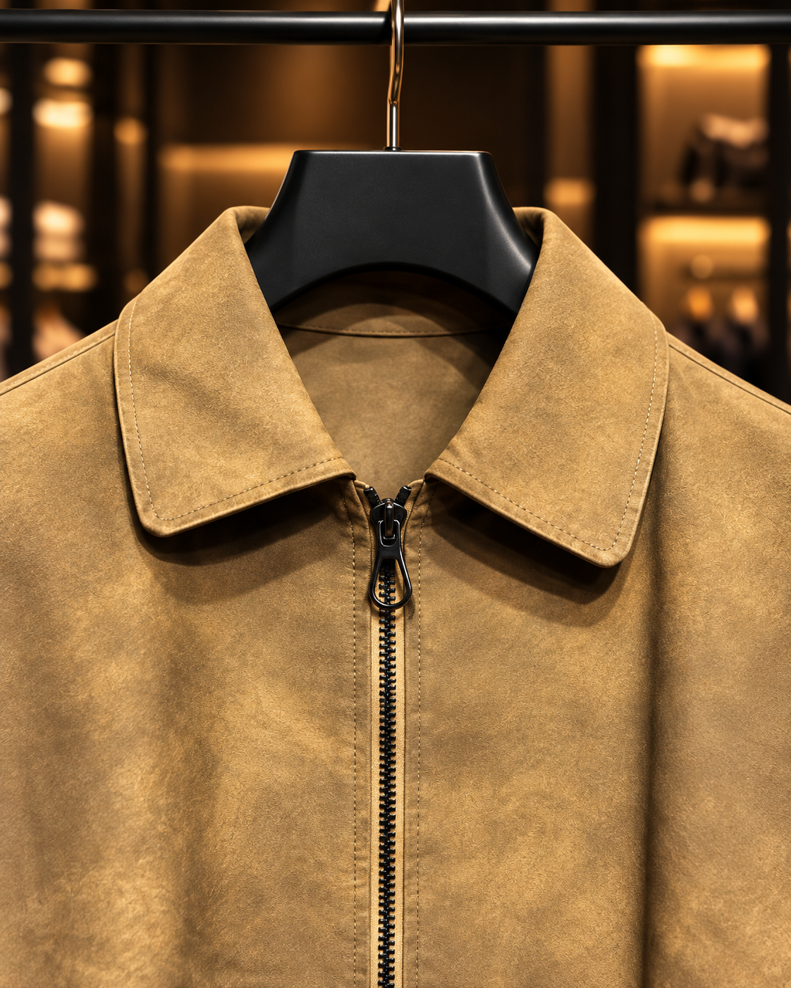 Men’s Camel Brown Leather-Look Zip Jacket