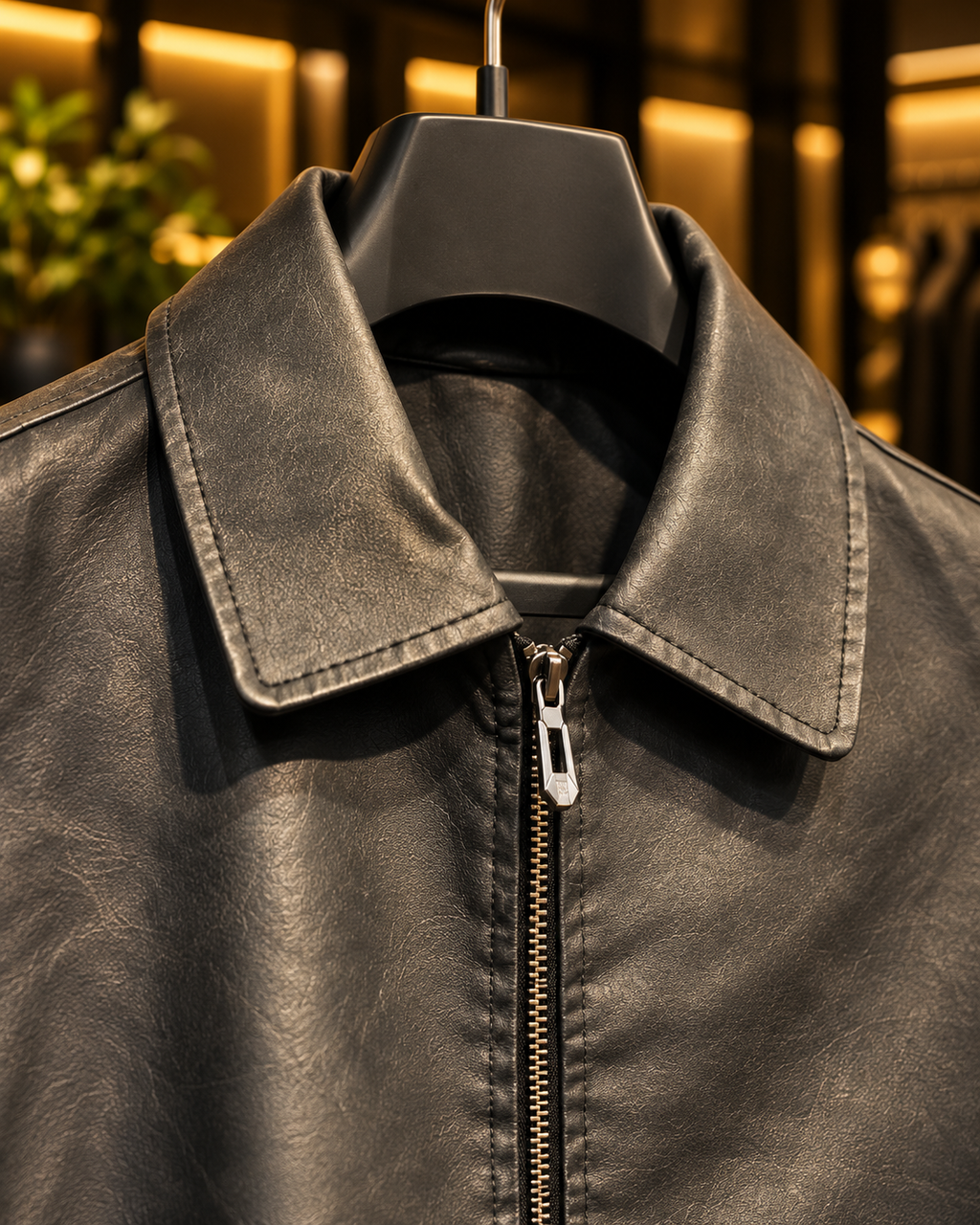 Men’s Black Leather-Look Bomber Jacket