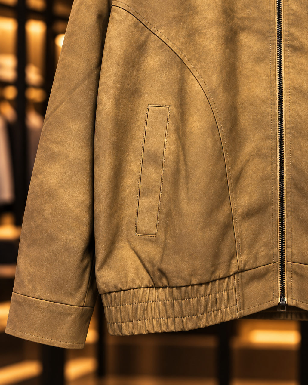Men’s Camel Brown Leather-Look Zip Jacket
