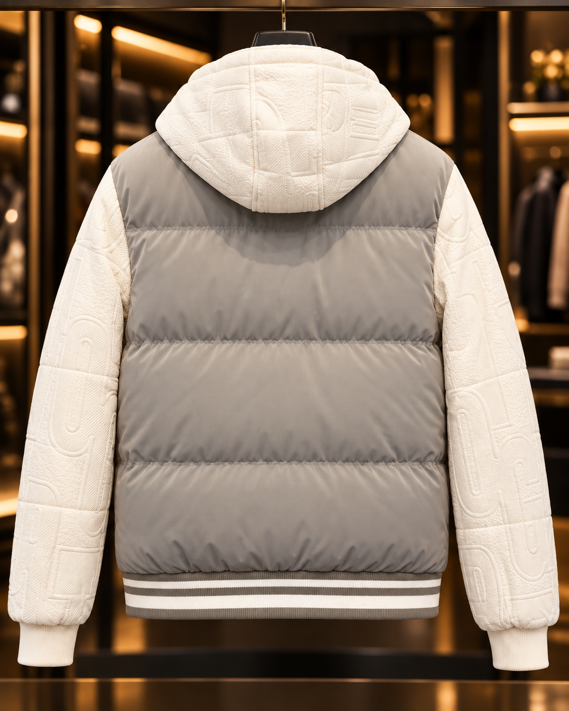 Men’s Light Grey & Cream Hooded Puffer Jacket