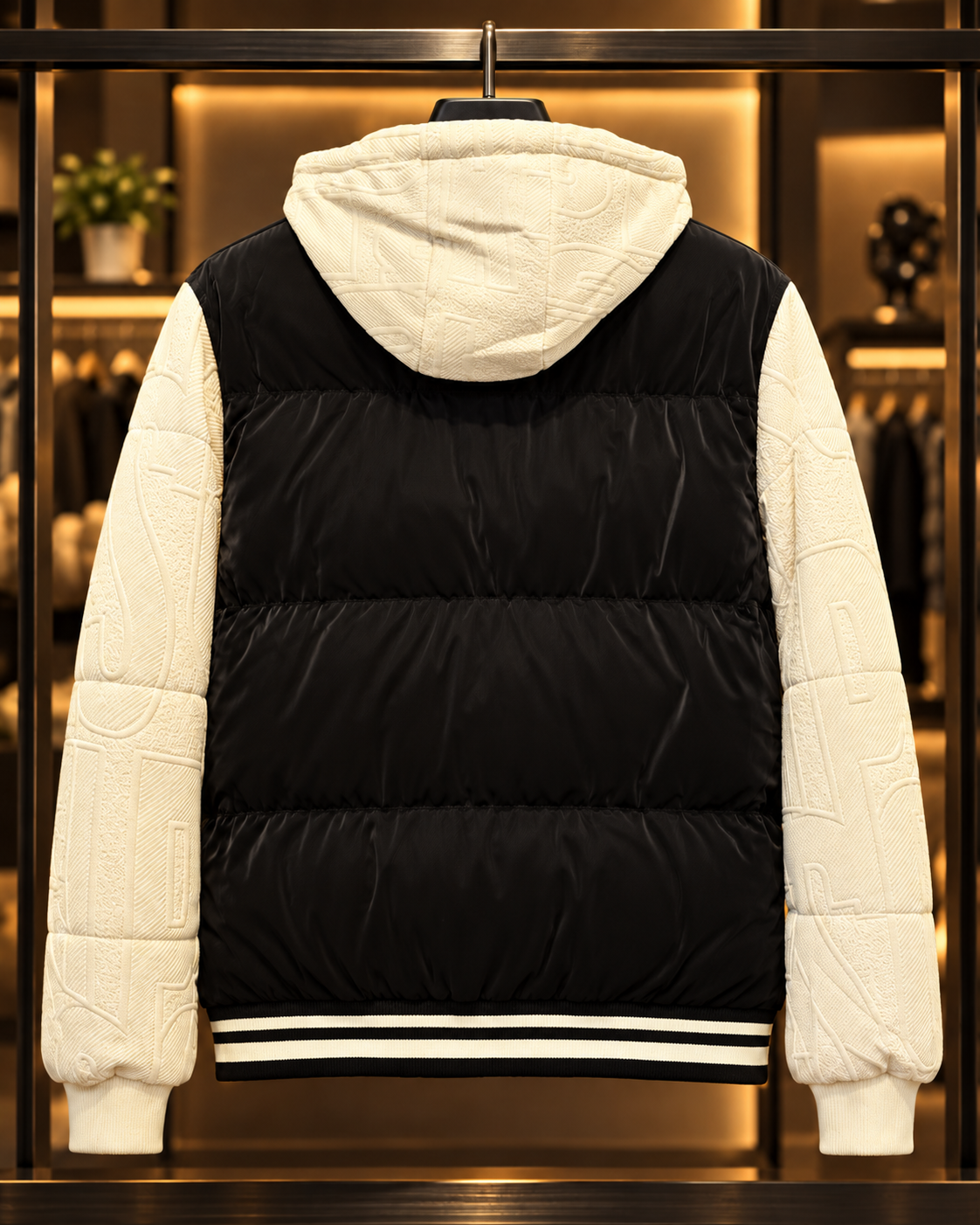 Men’s Black & Cream Hooded Puffer Jacket