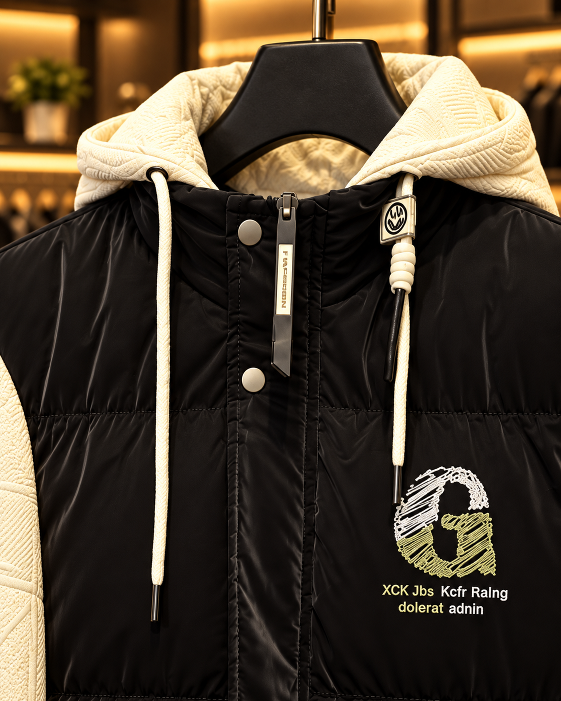 Men’s Black & Cream Hooded Puffer Jacket