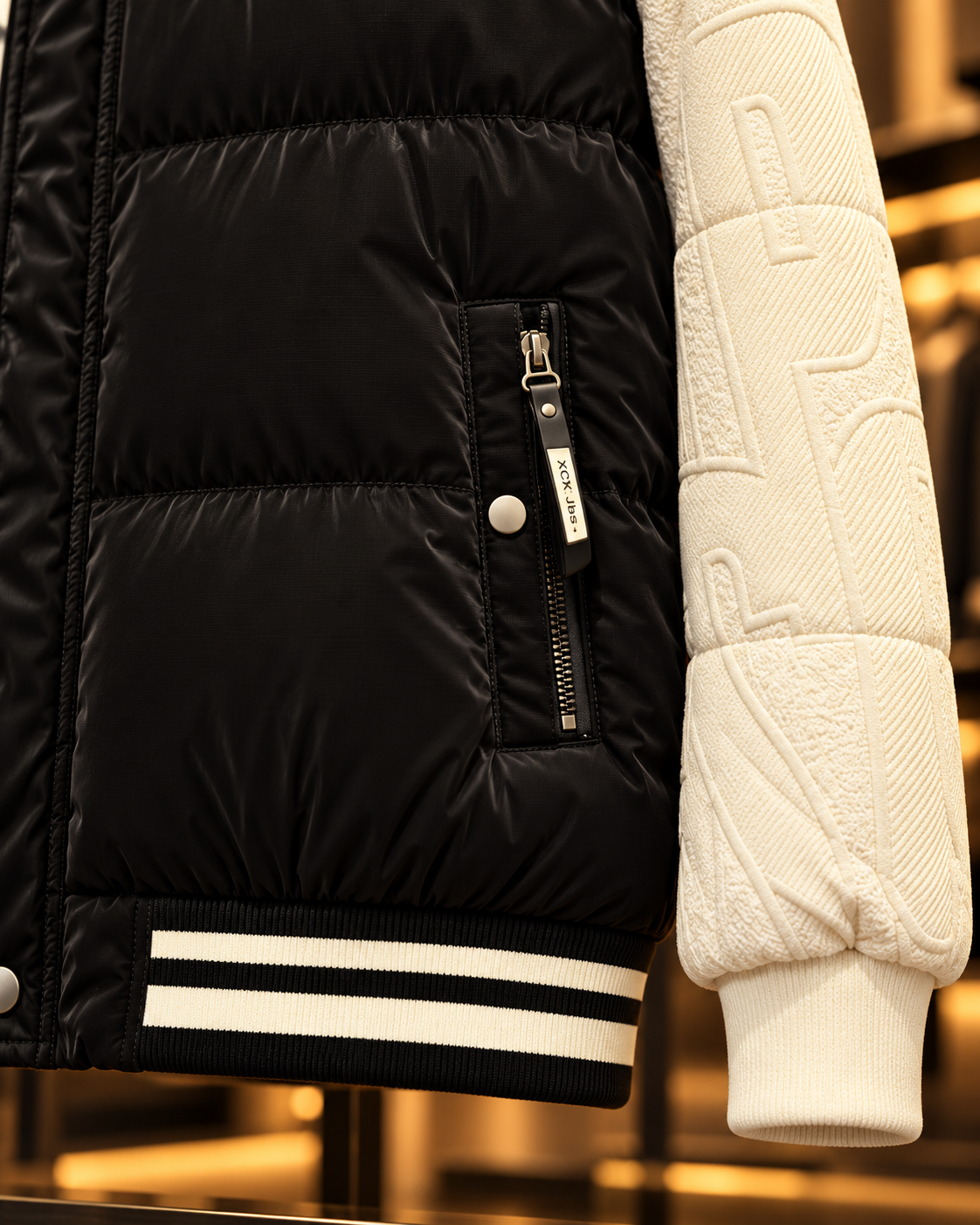 Men’s Black & Cream Hooded Puffer Jacket