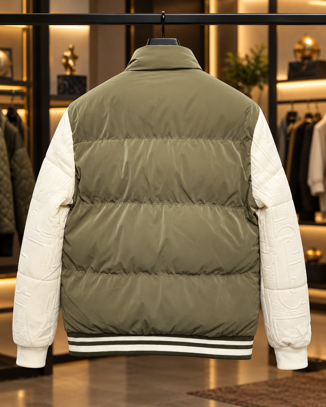Men’s Olive Khaki & Cream Puffer Jacket
