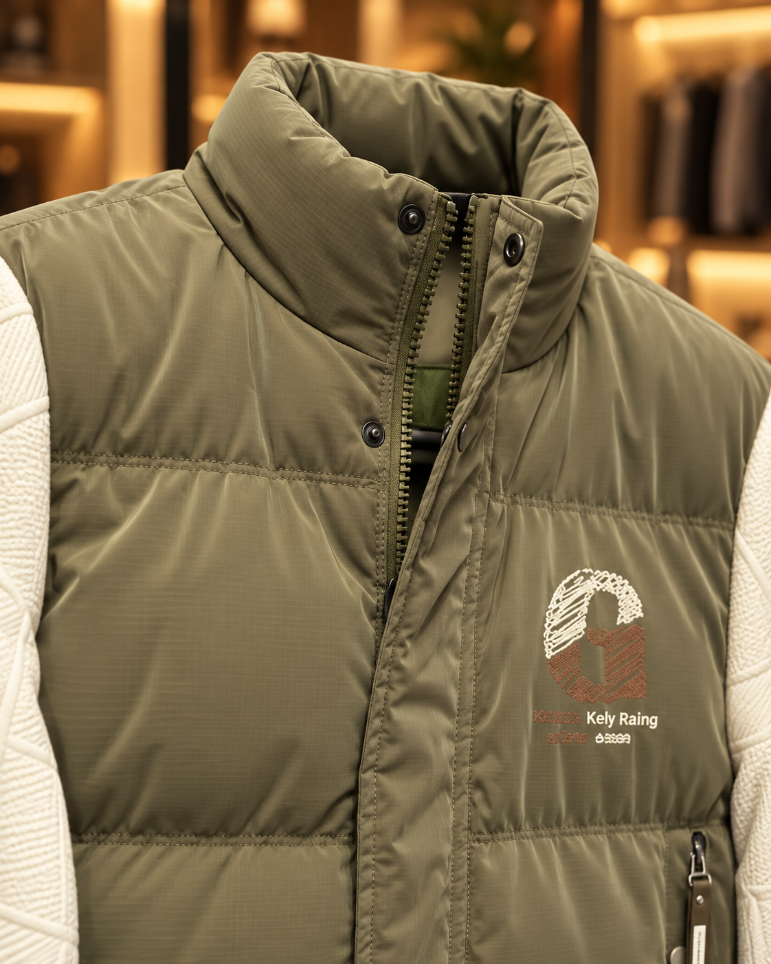 Men’s Olive Khaki & Cream Puffer Jacket