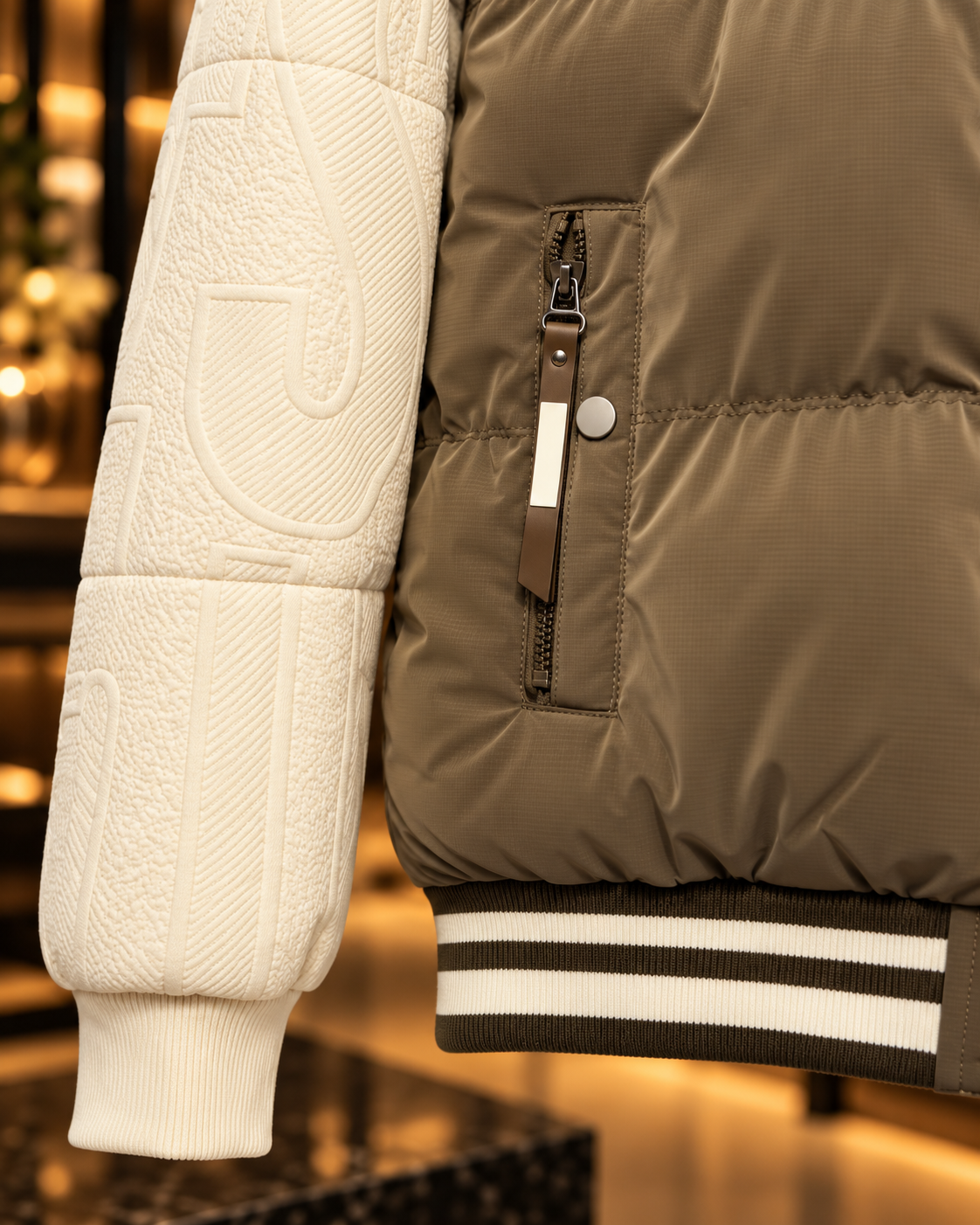 Men’s Taupe & Cream Hooded Puffer Jacket