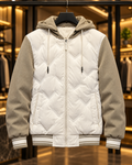 Men’s Cream & Taupe Quilted Hooded Bomber Jacket