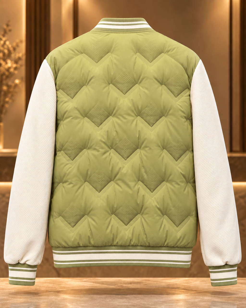 Men’s Sage Green & Cream Quilted Bomber Jacket