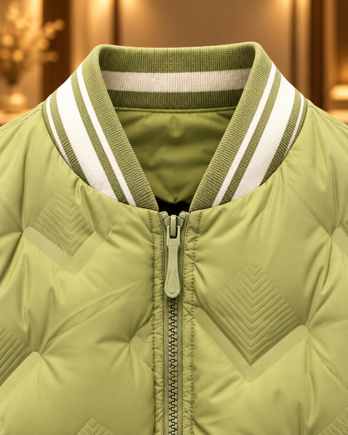 Men’s Sage Green & Cream Quilted Bomber Jacket