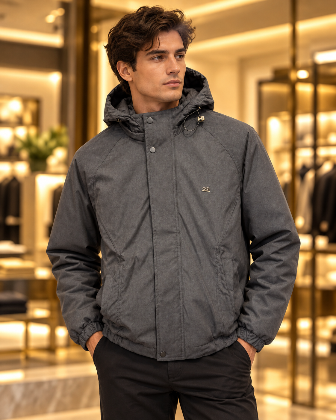Men’s Charcoal Grey Hooded Casual Jacket