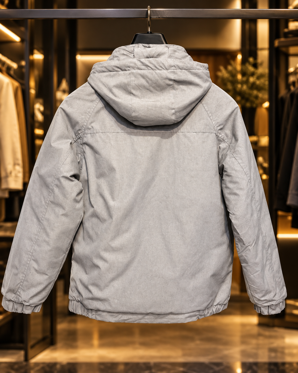 Men’s Light Grey Hooded Casual Jacket