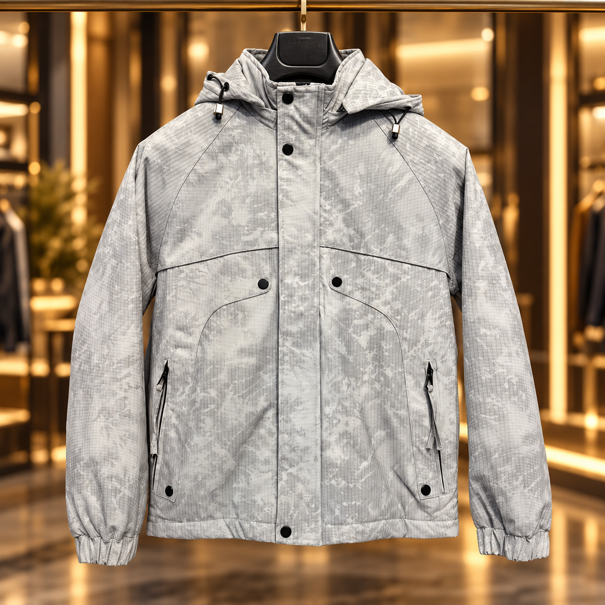 Men’s Light Grey Hooded Utility Jacket