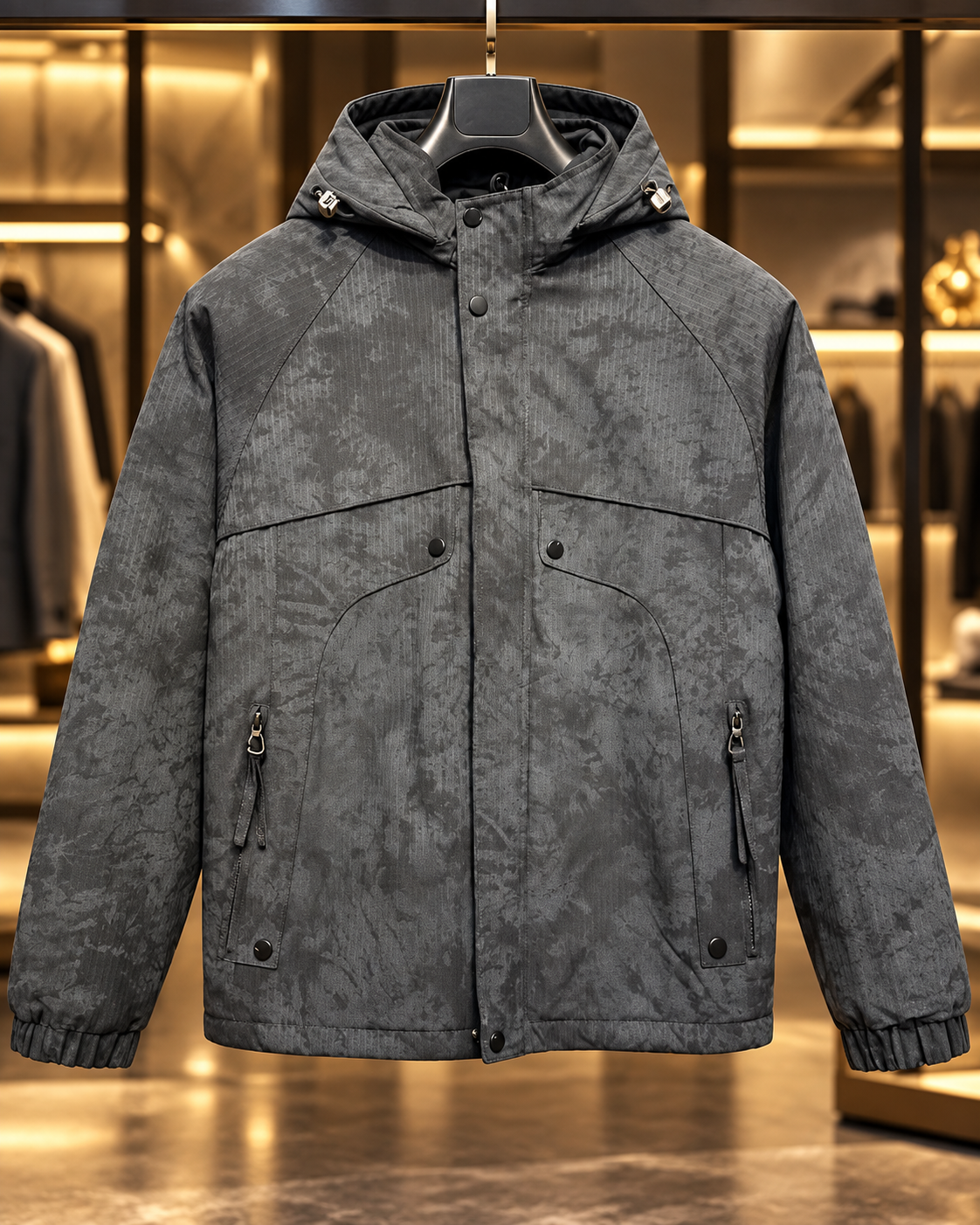 Men’s Charcoal Grey Hooded Utility Jacket
