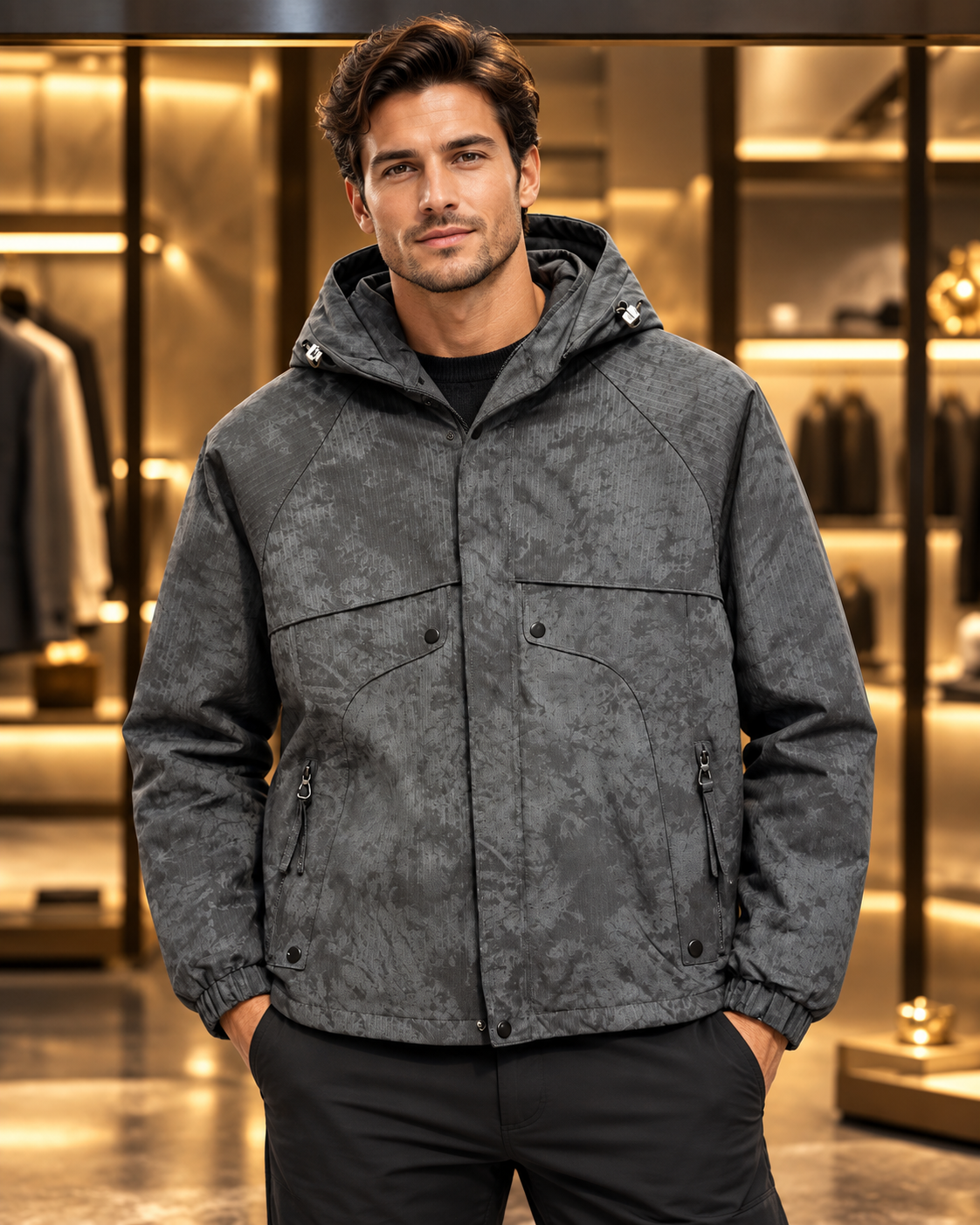 Men’s Charcoal Grey Hooded Utility Jacket