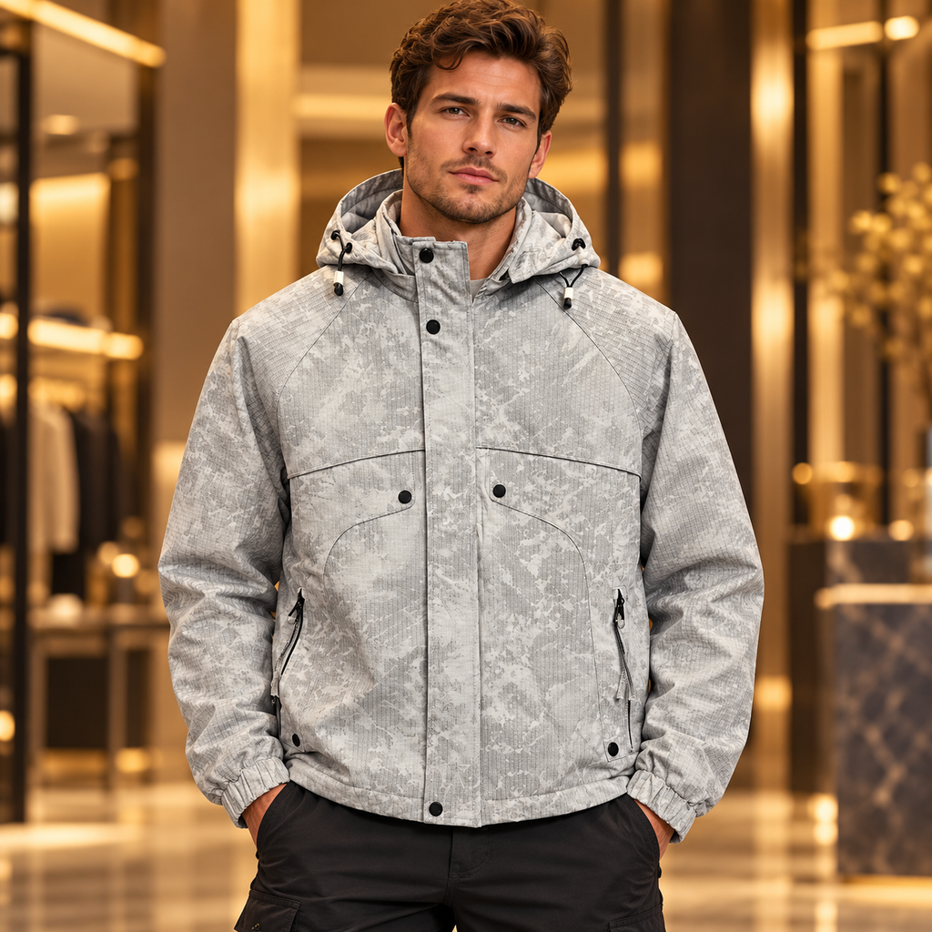 Men’s Light Grey Hooded Utility Jacket