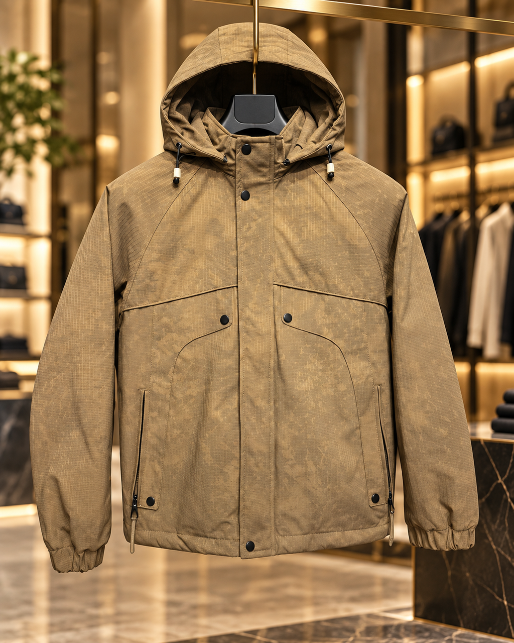 Men’s Camel Brown Hooded Utility Jacket