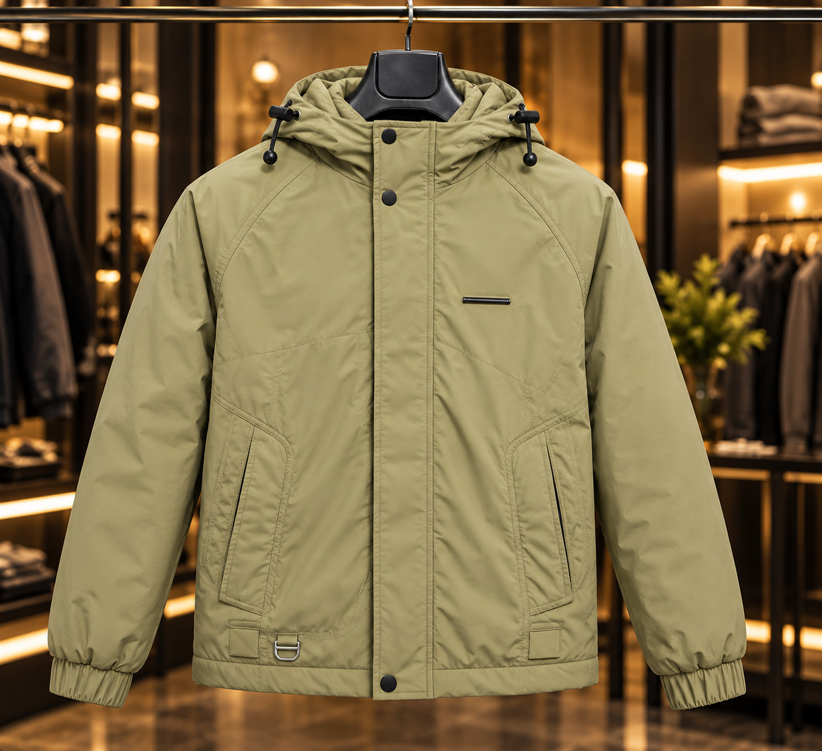 Men’s Olive Green Hooded Casual Utility Jacket