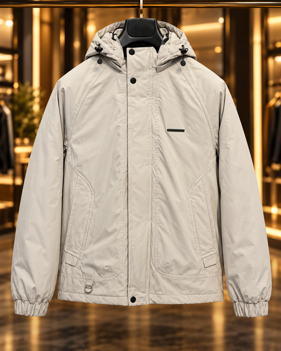 Men’s Stone Beige Hooded Casual Jacket