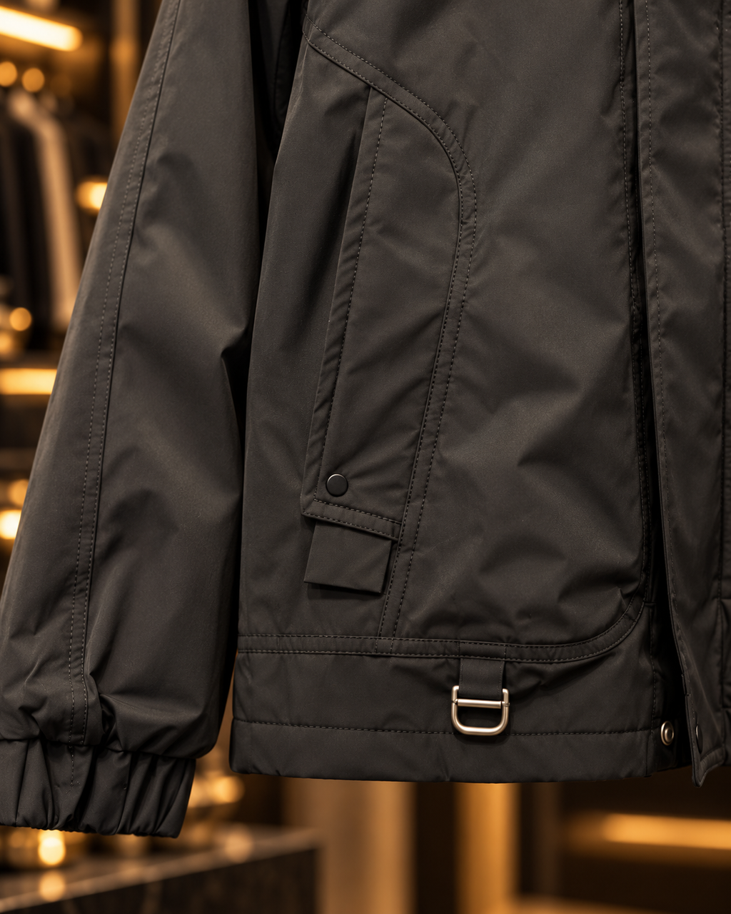 Men’s Black Hooded Casual Utility Jacket