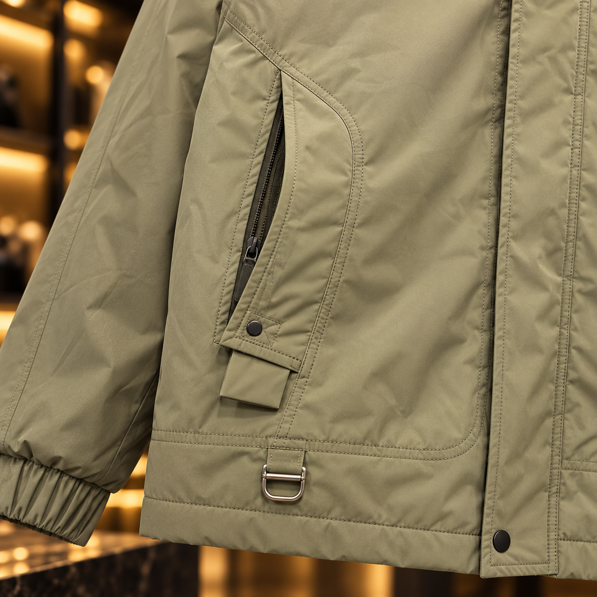 Men’s Olive Green Hooded Casual Utility Jacket