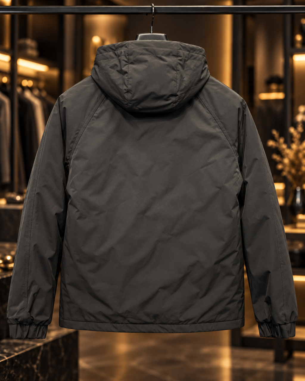 Men’s Black Hooded Casual Utility Jacket