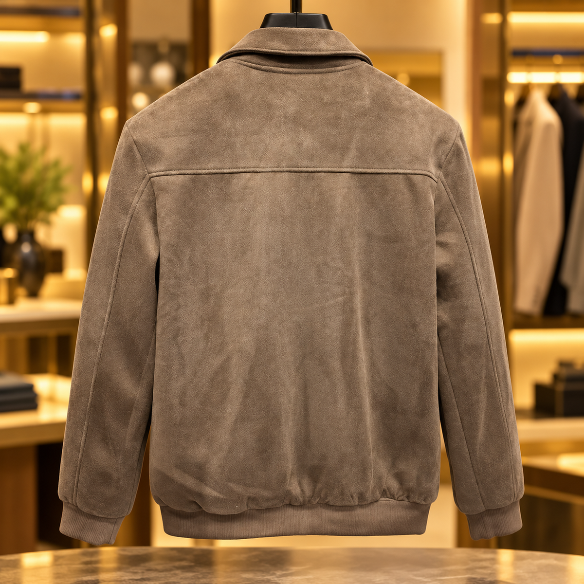 Men’s Mocha Brown Suede-Look Zip Jacket