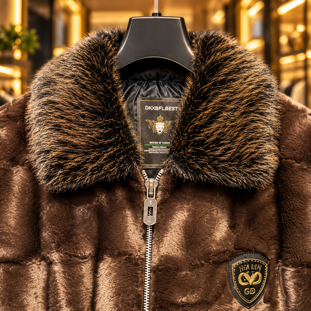 Men’s Chocolate Brown Plush Faux-Fur Zip Jacket