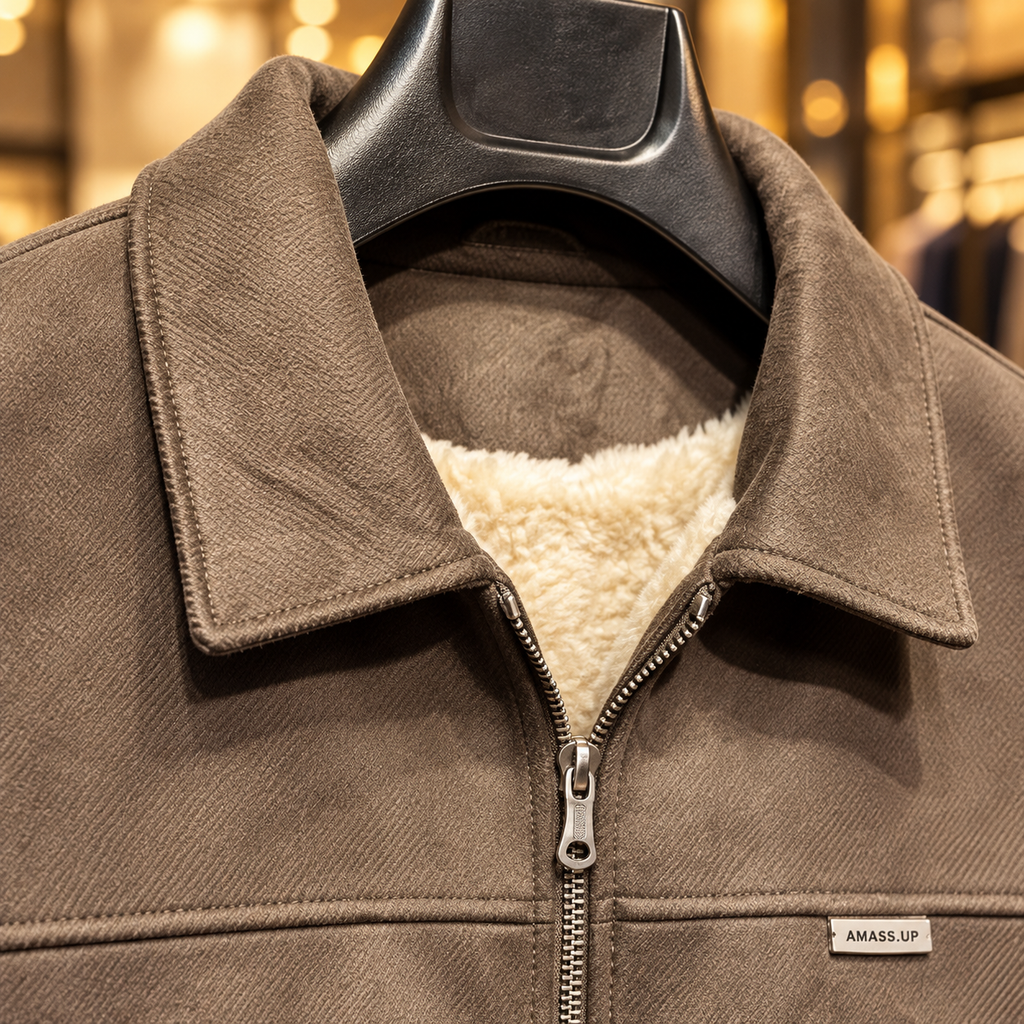 Men’s Mocha Brown Suede-Look Zip Jacket