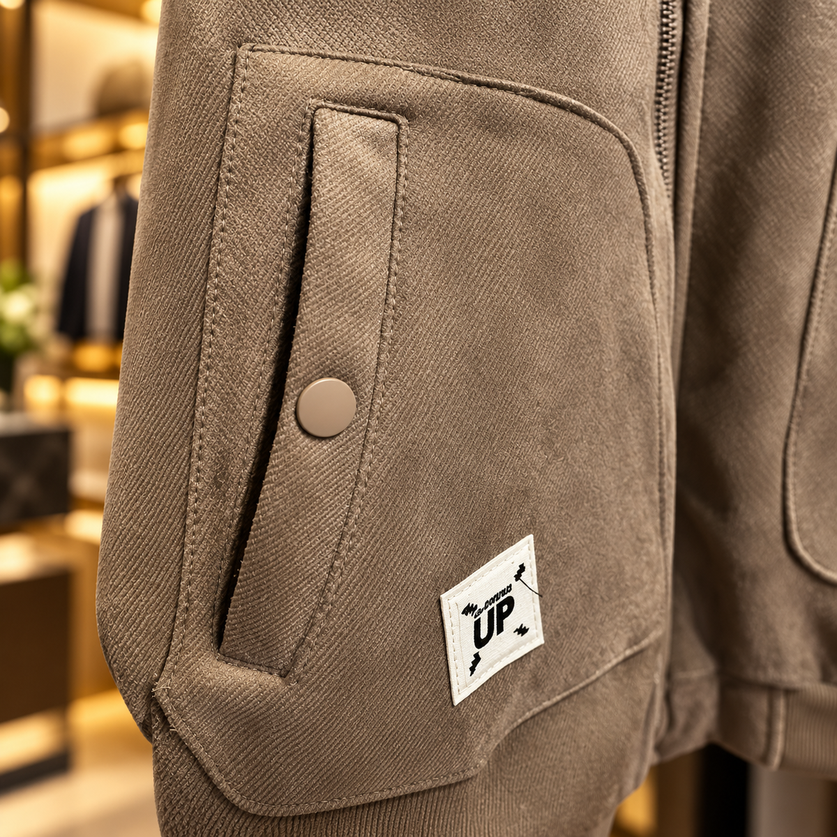 Men’s Mocha Brown Suede-Look Zip Jacket