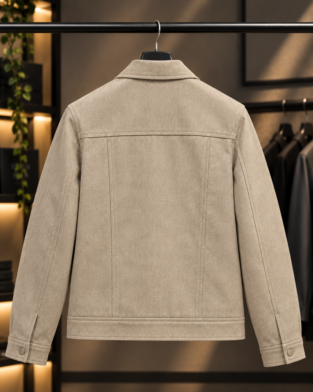 Men’s Textured Beige Snap-Button Jacket