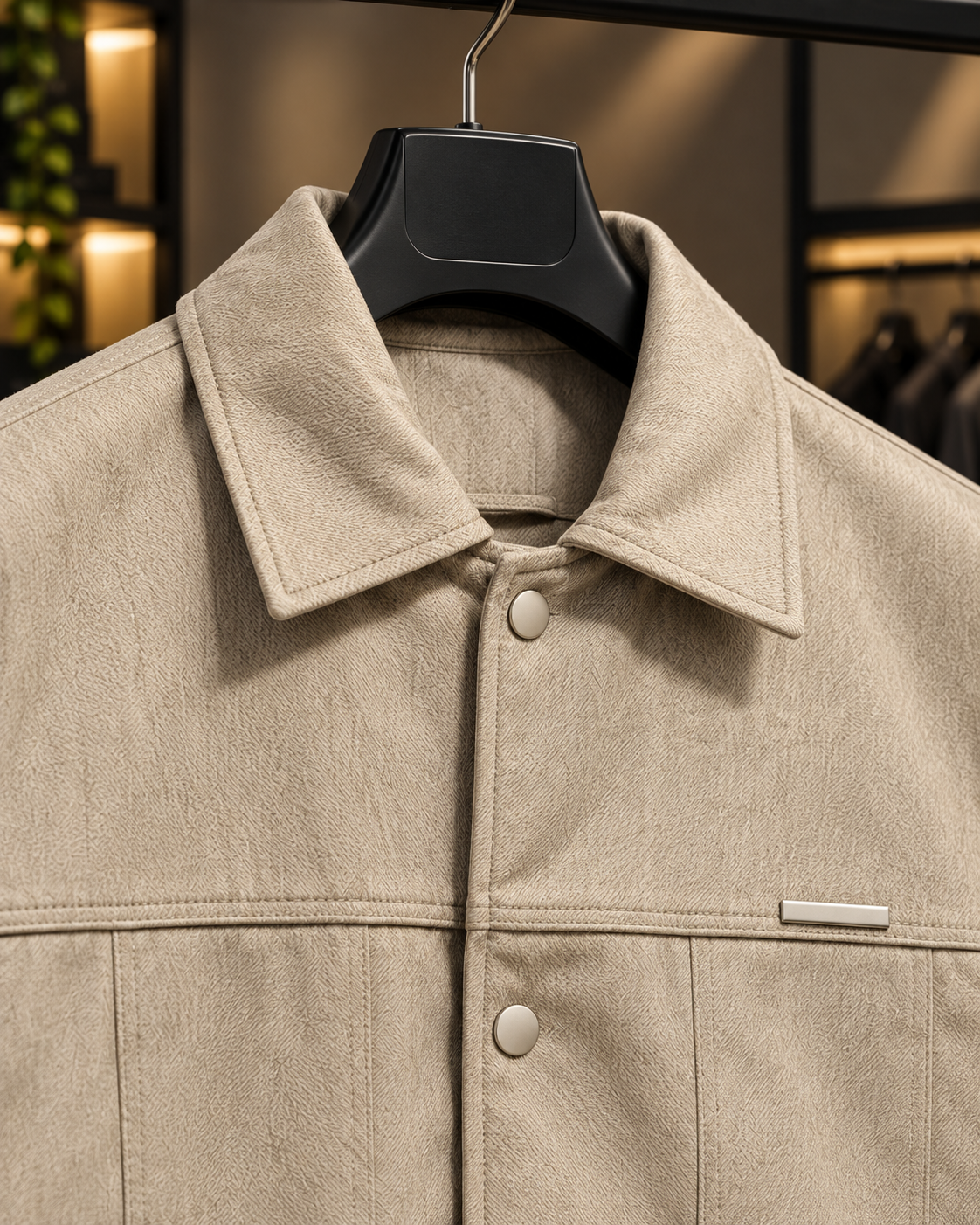 Men’s Textured Beige Snap-Button Jacket