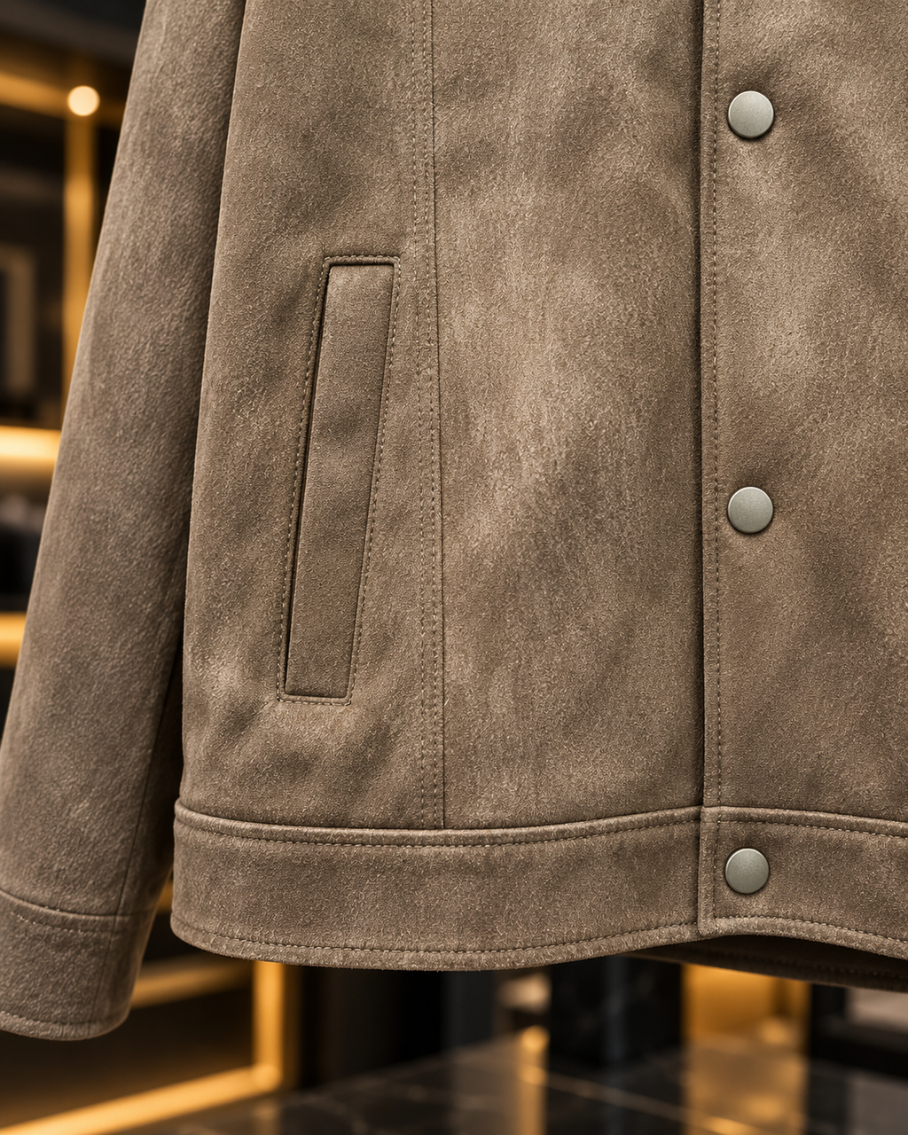 Men’s Taupe Brown Textured Snap-Button Jacket