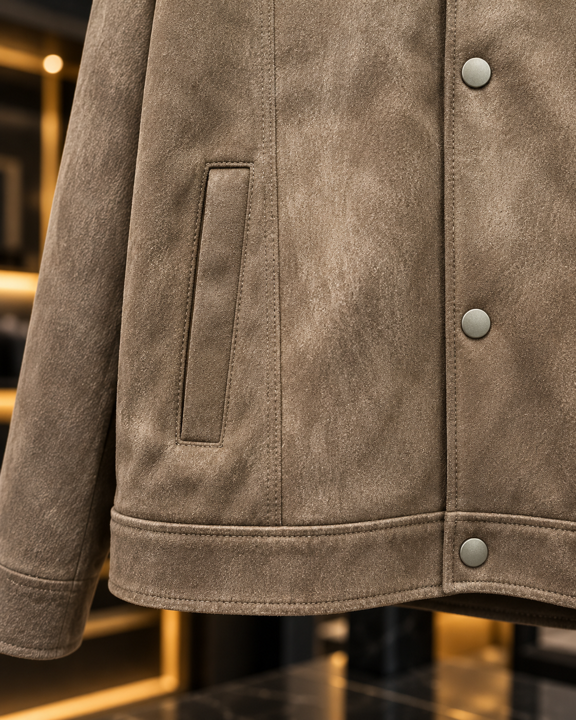 Men’s Taupe Brown Textured Snap-Button Jacket