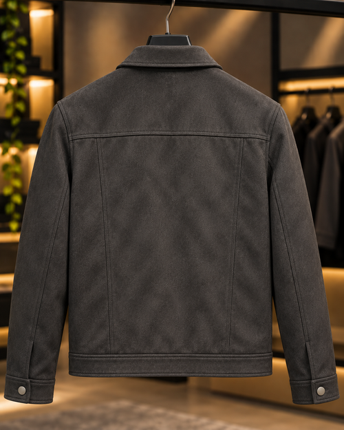 Charcoal Grey Suede-Style Snap Jacket
