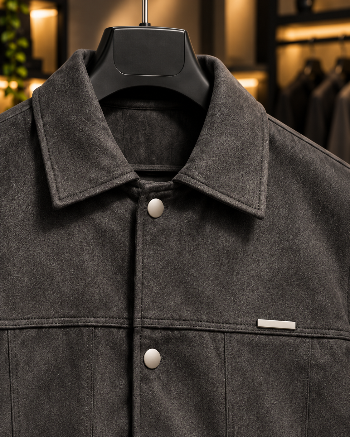 Charcoal Grey Suede-Style Snap Jacket