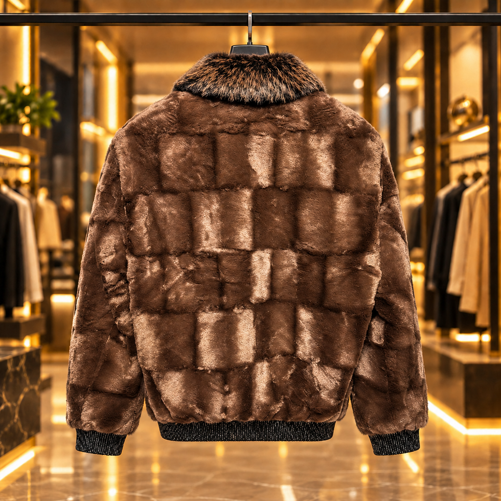 Men’s Chocolate Brown Plush Faux-Fur Zip Jacket