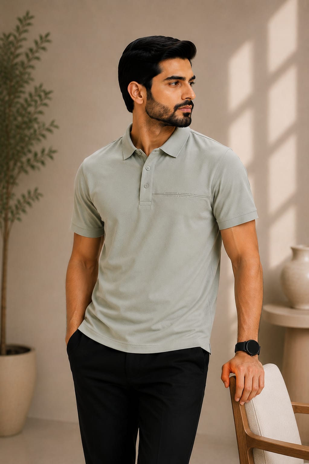 Celo Noir Sage Textured Polo