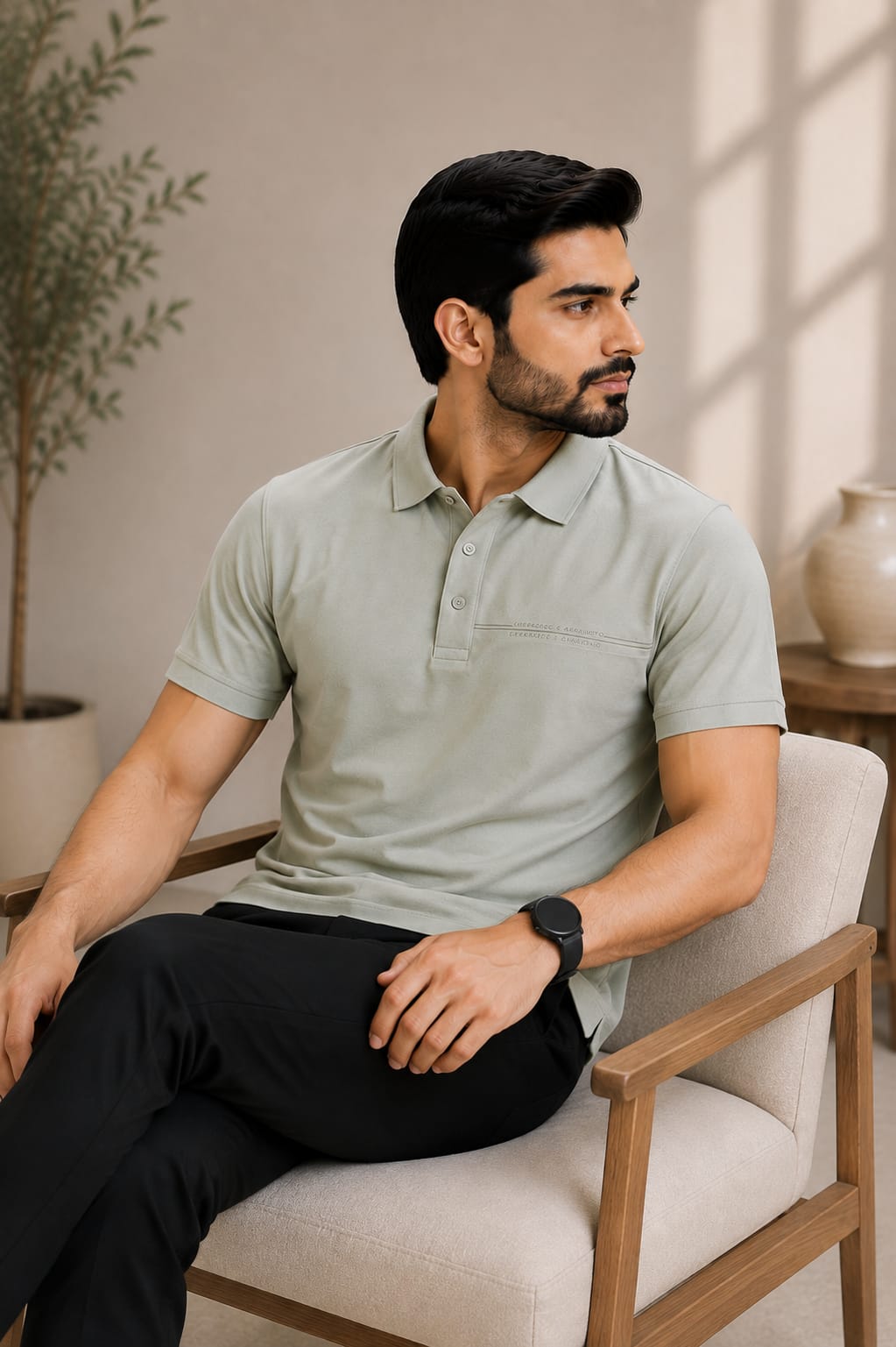 Celo Noir Sage Textured Polo