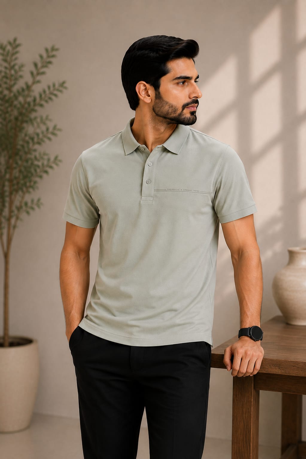 Celo Noir Sage Textured Polo