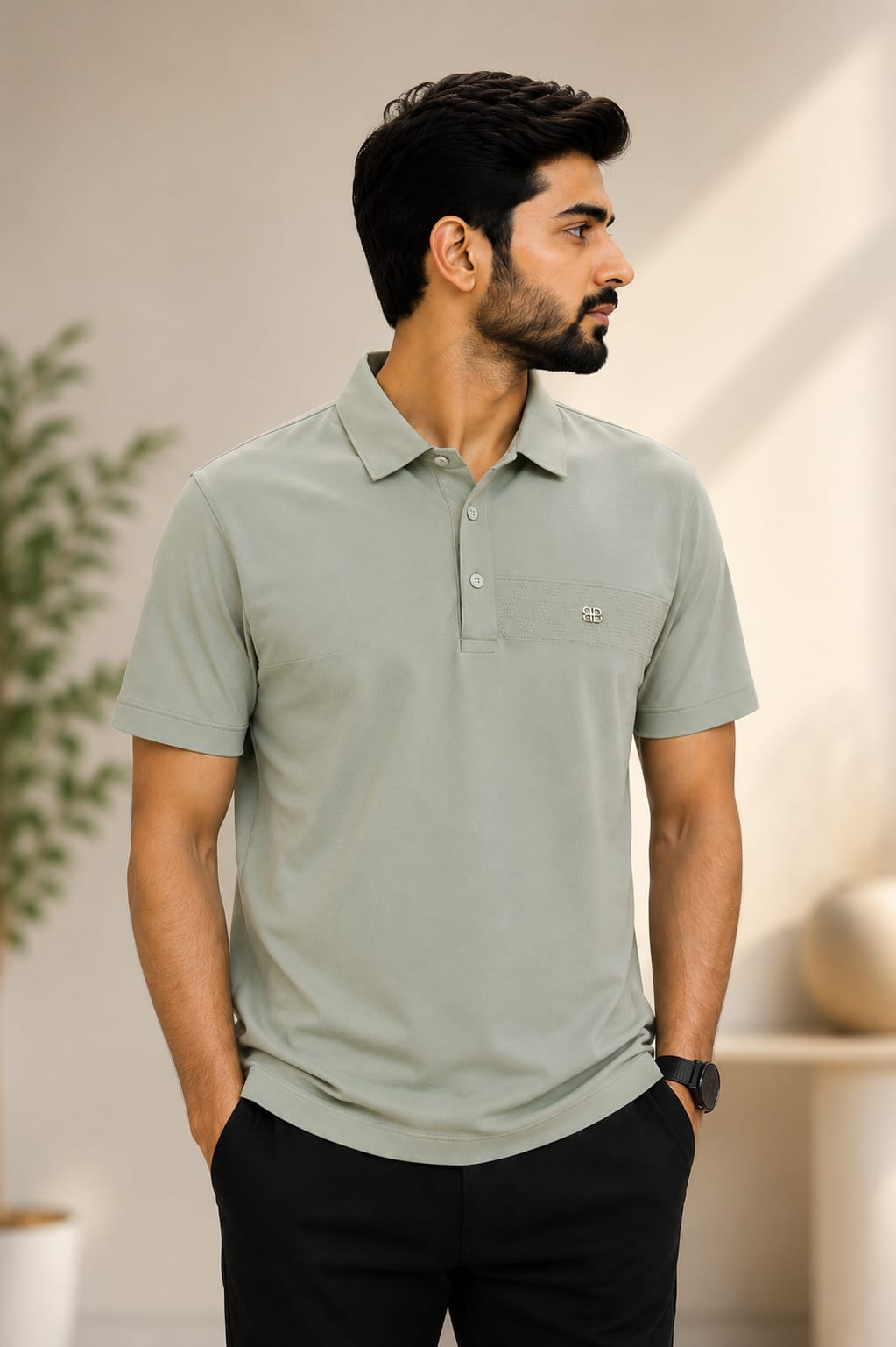 Celo Noir Sage Textured Polo