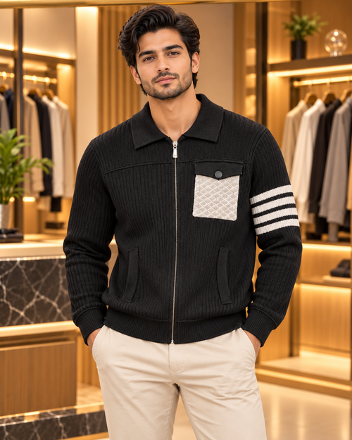 Black rabbit whool zipper
