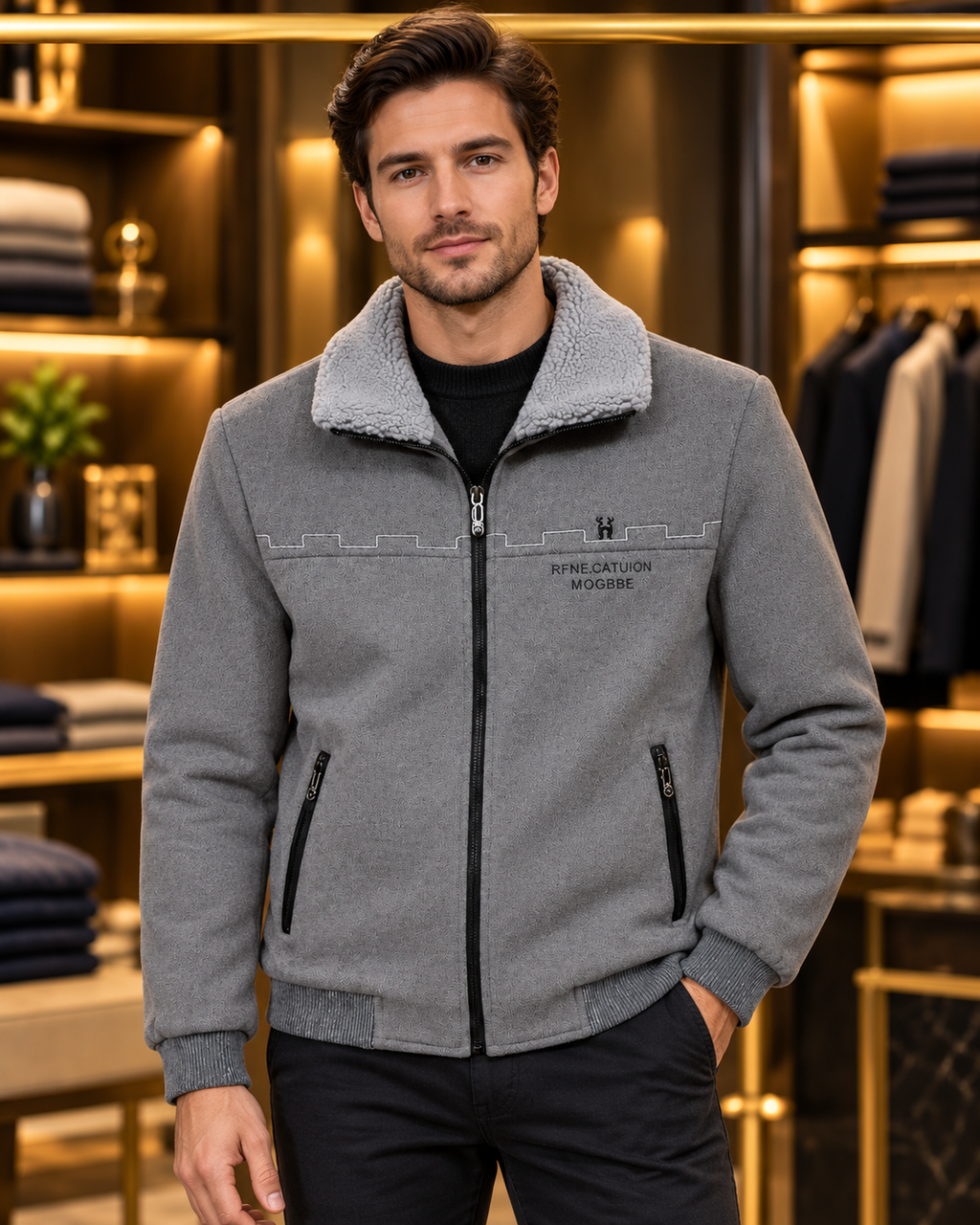 Men’s Sherpa Collar Full-Zip Casual Jacket
