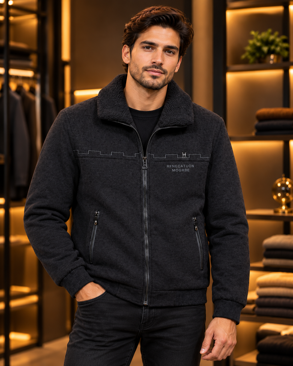 Men’s Sherpa Collar Full-Zip Casual Jacket