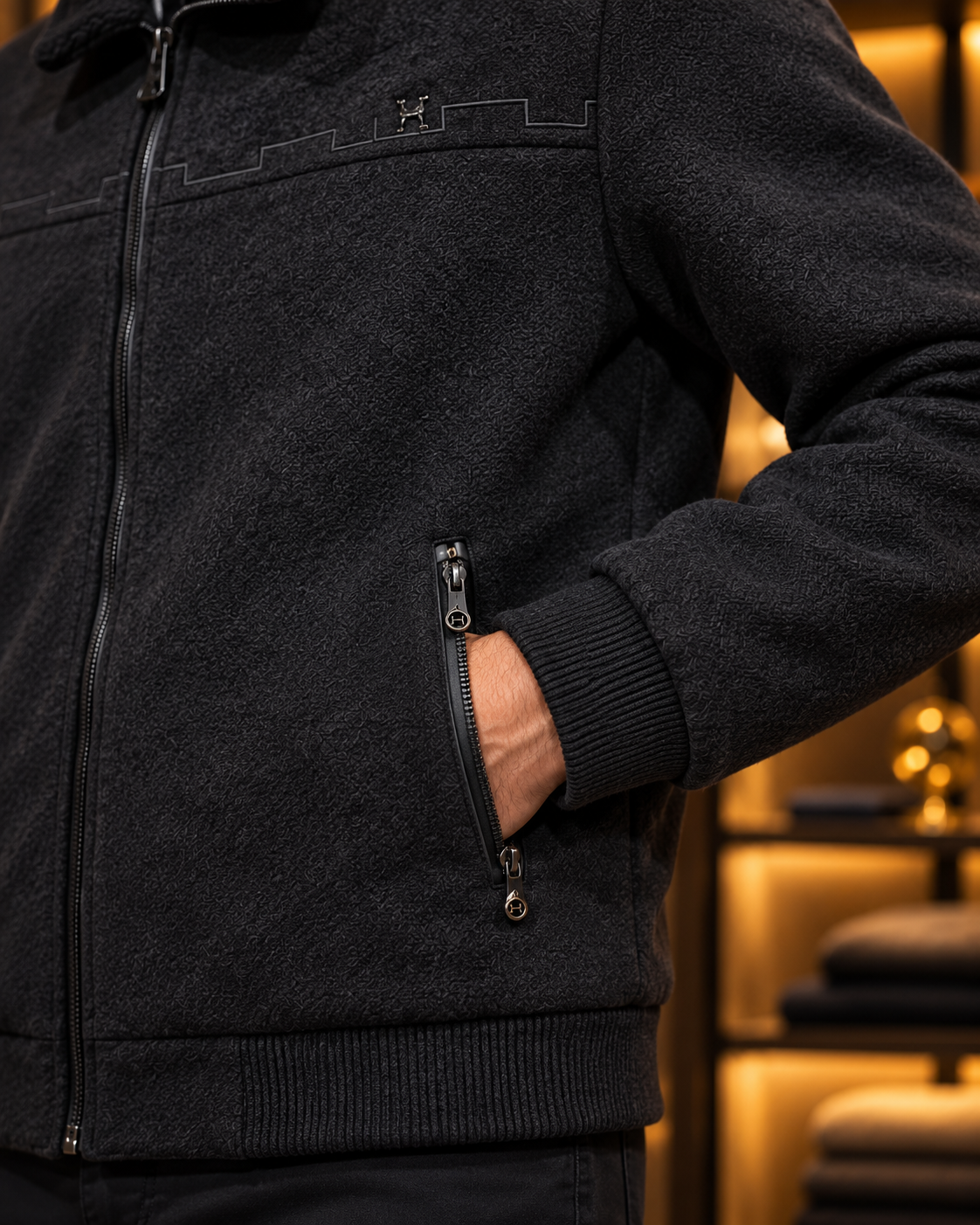Men’s Sherpa Collar Full-Zip Casual Jacket