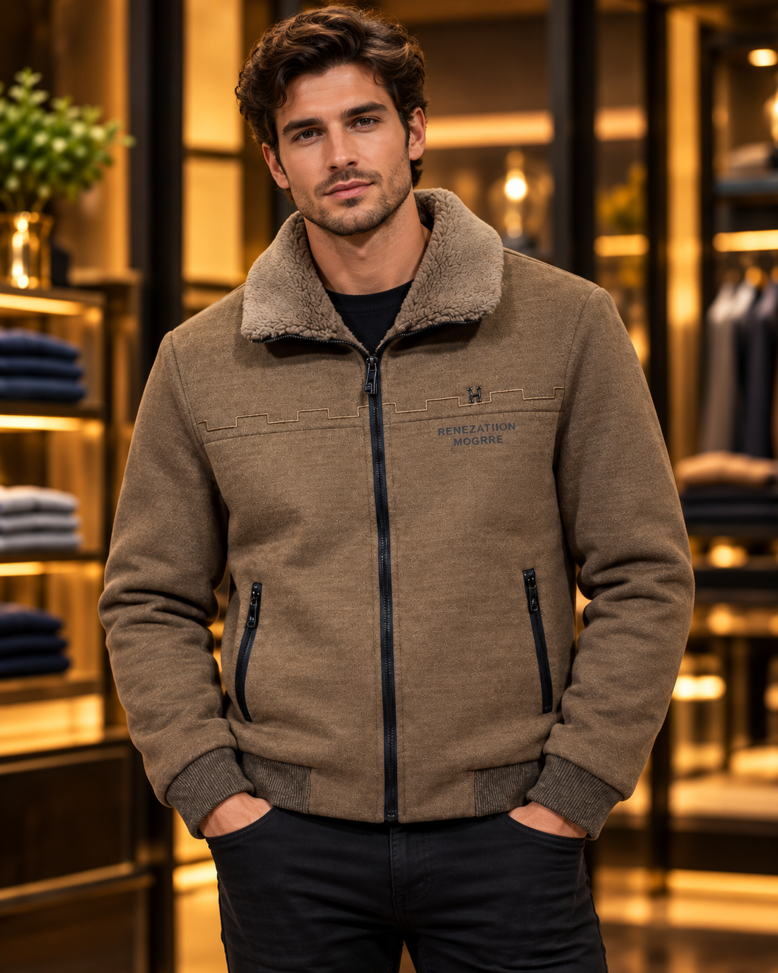 Men’s Sherpa Collar Full-Zip Casual Jacket