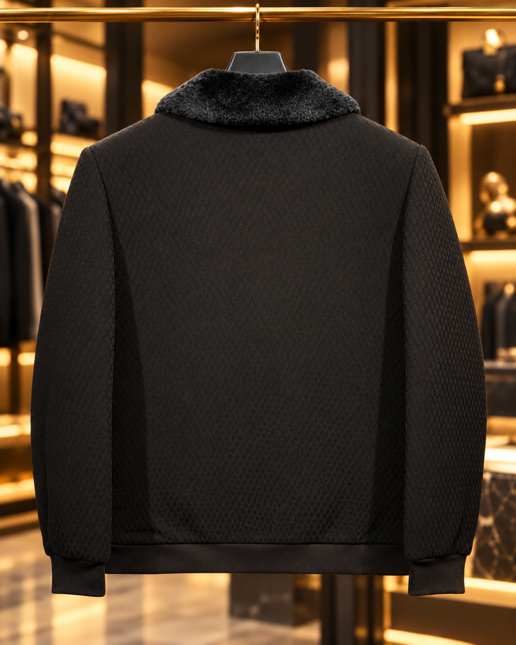 Men’s Faux-Fur Collar Full-Zip Casual Jacket